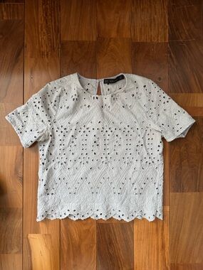 Zara Light Gray Eyelet Embroidered Top